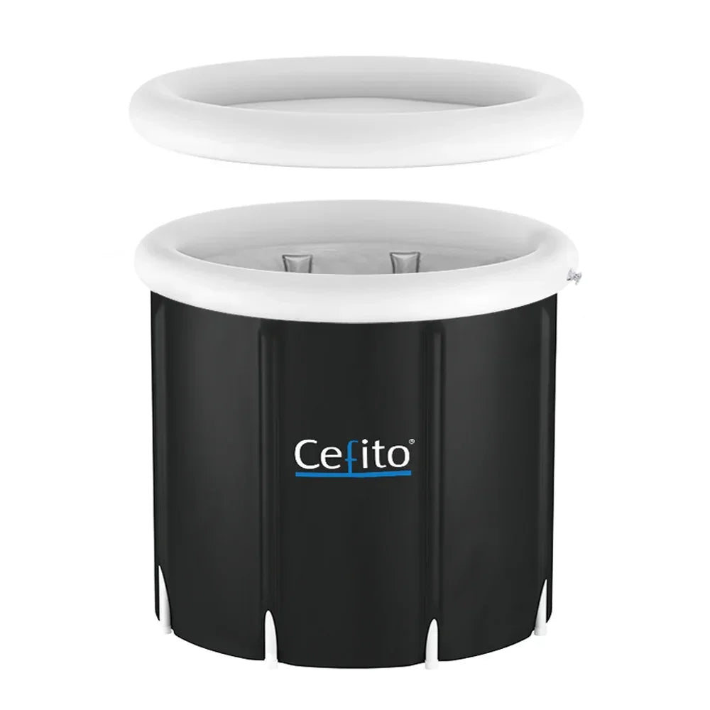 Cefito black inflatable ice tub with white rim and matching removable lid, Stacks Warehouse bargain