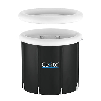 Cefito black inflatable ice tub with white rim and matching removable lid, Stacks Warehouse bargain