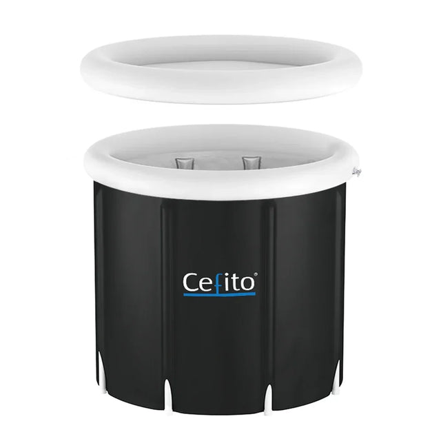 Cefito black inflatable ice tub with white rim and matching removable lid, flea market bargain