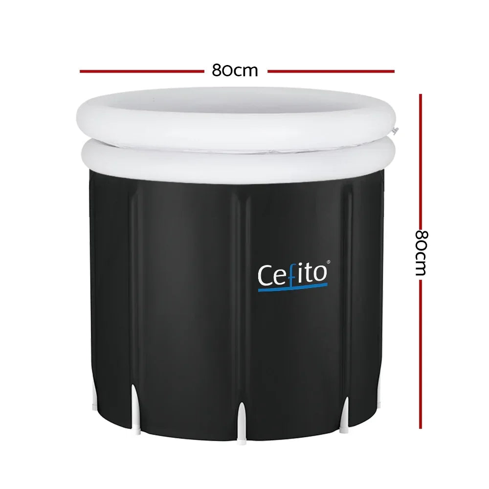 Cefito black portable ice bath tub, 80x80cm size, displayed on white background.