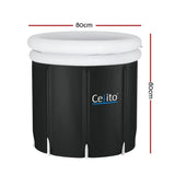 Cefito black portable ice bath tub, 80x80cm size, displayed on white background.