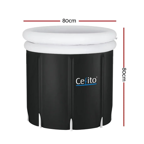 Cefito black portable ice bath tub, 80x80cm size, displayed on white background.
