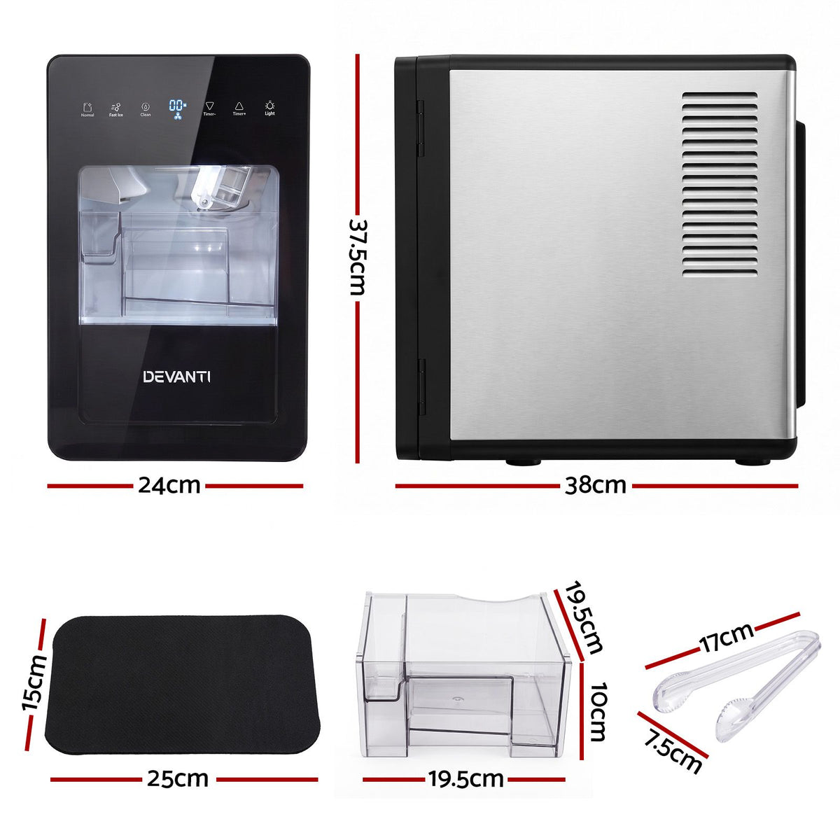 Devanti large cube ice maker with normal and fast ice modes
