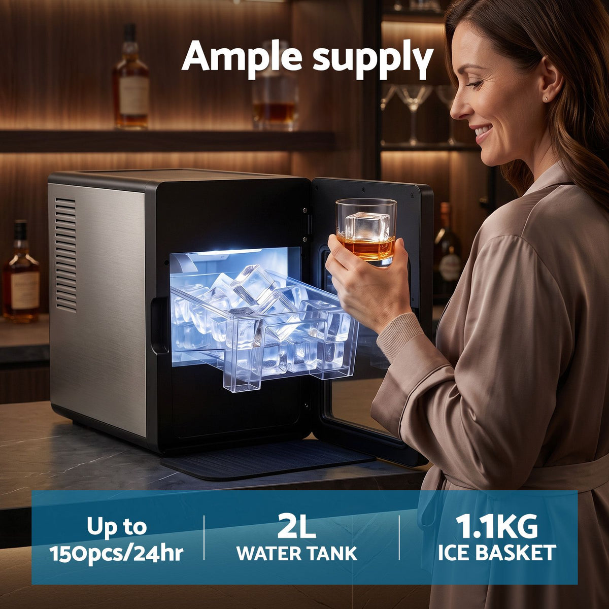 Devanti countertop ice maker with transparent window and LED light