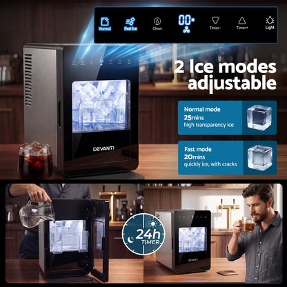 Devanti 5cm large cube ice maker, two cubes per 25 to 40 minute batch