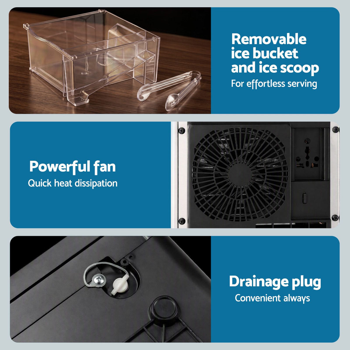 Devanti large cube ice maker, 24 by 38 by 37.5cm benchtop ice machine