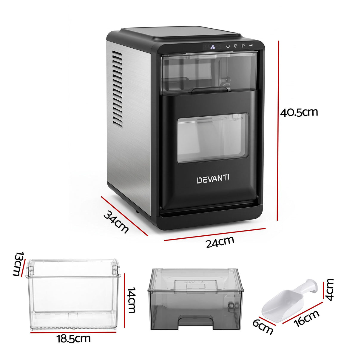 Devanti crescent ice maker, 16 crescent ice pieces per batch