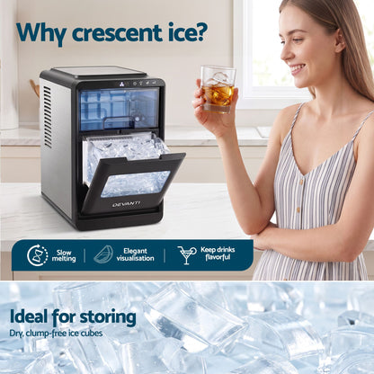Devanti countertop crescent ice machine with adjustable ice thickness