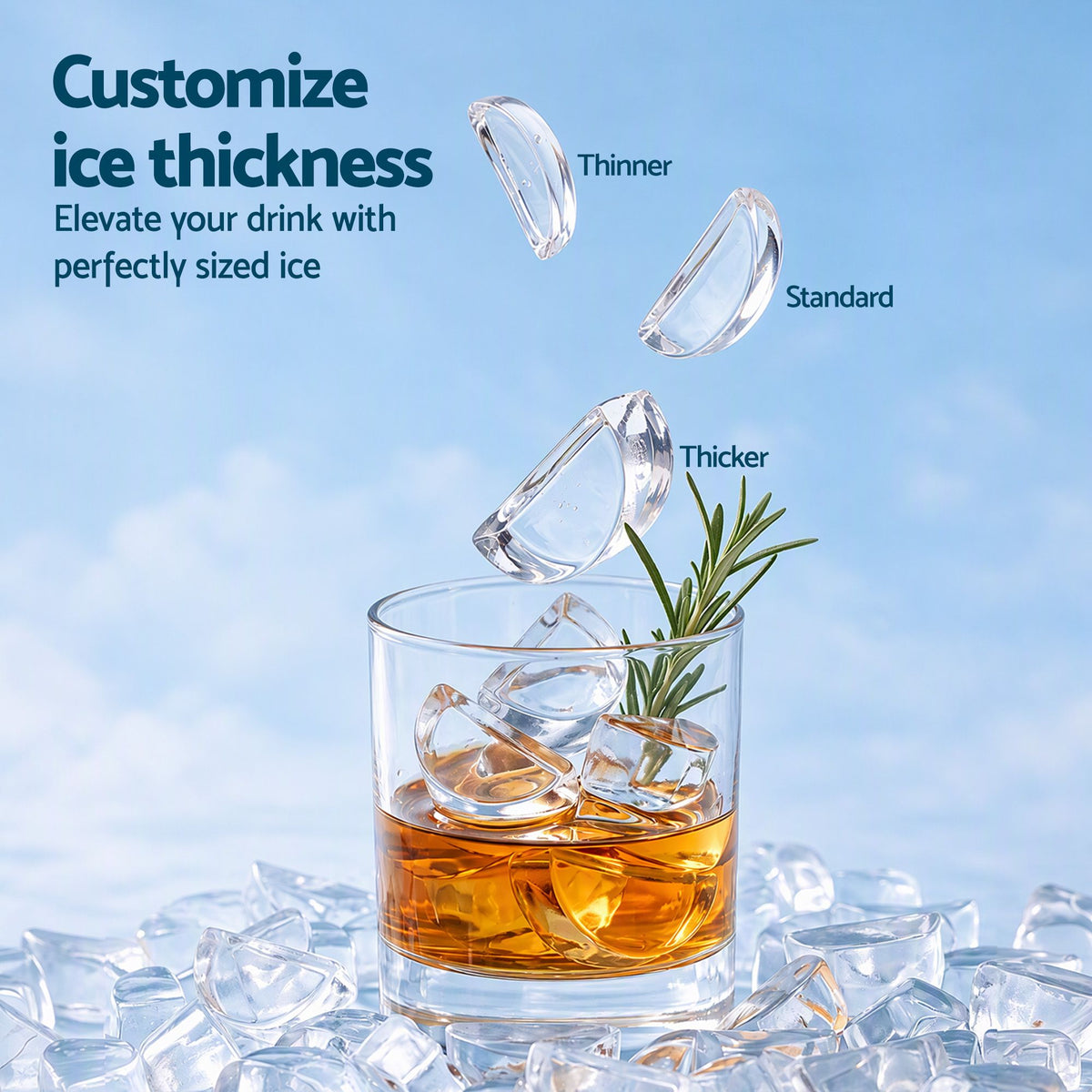 Devanti crescent ice maker with a 1.8L water tank and 0.9kg ice bin