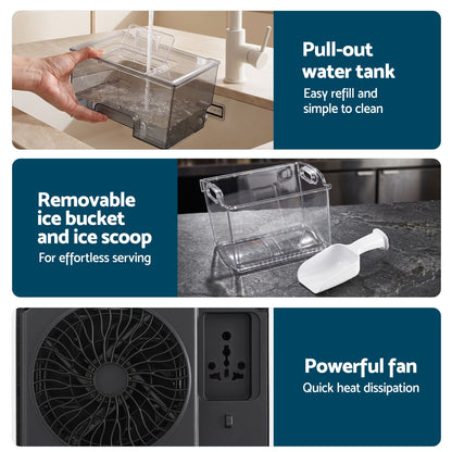 Devanti crescent ice machine with R290 refrigerant and low water alarm