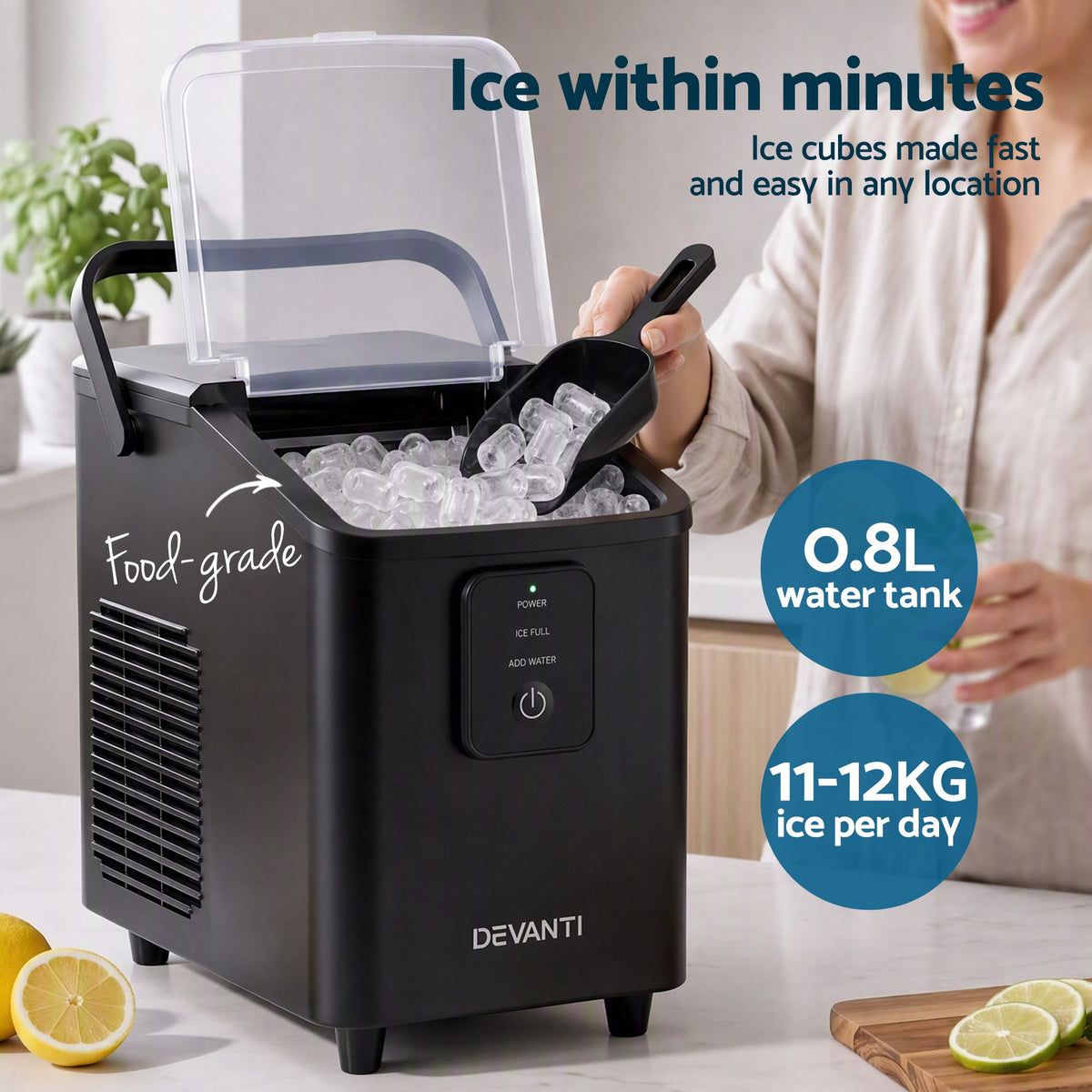 Devanti 12kg Portable Bullet Ice Maker - Black - view 4