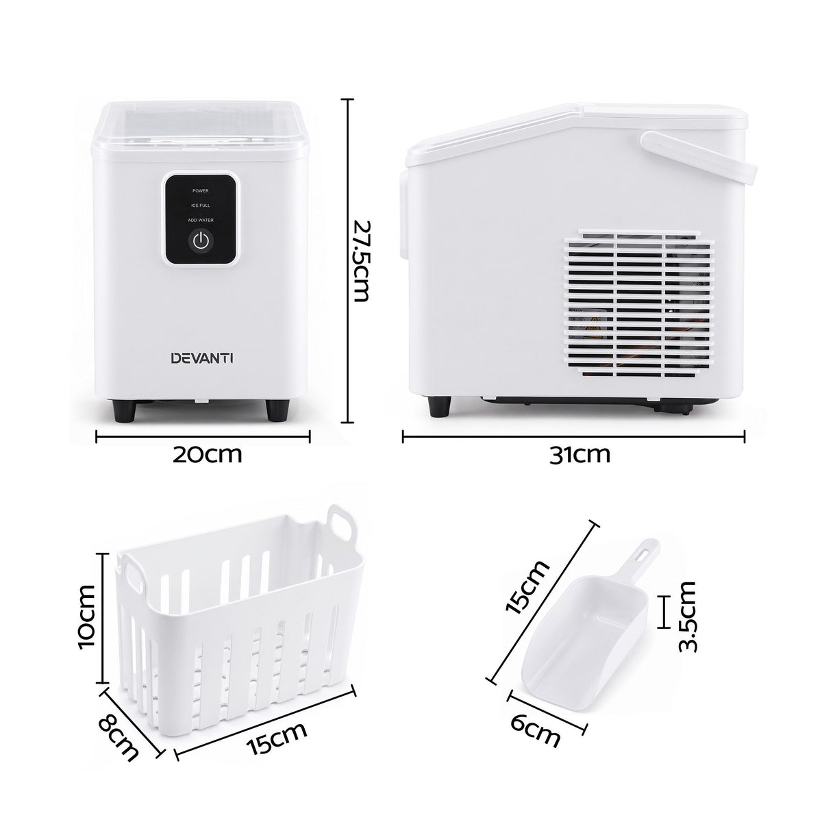 Devanti 12kg Portable Bullet Ice Maker - White - view 3