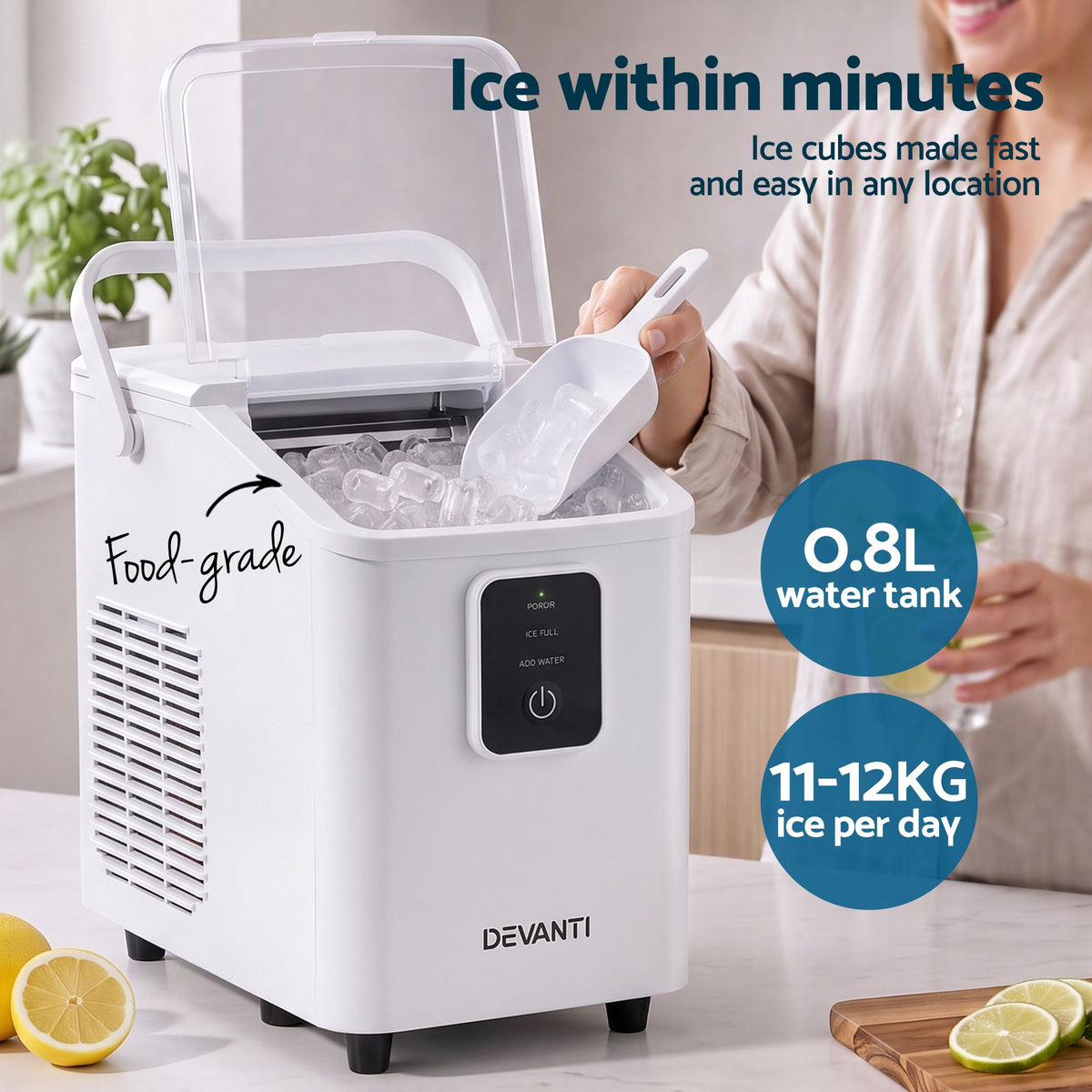 Devanti 12kg Portable Bullet Ice Maker - White - view 5