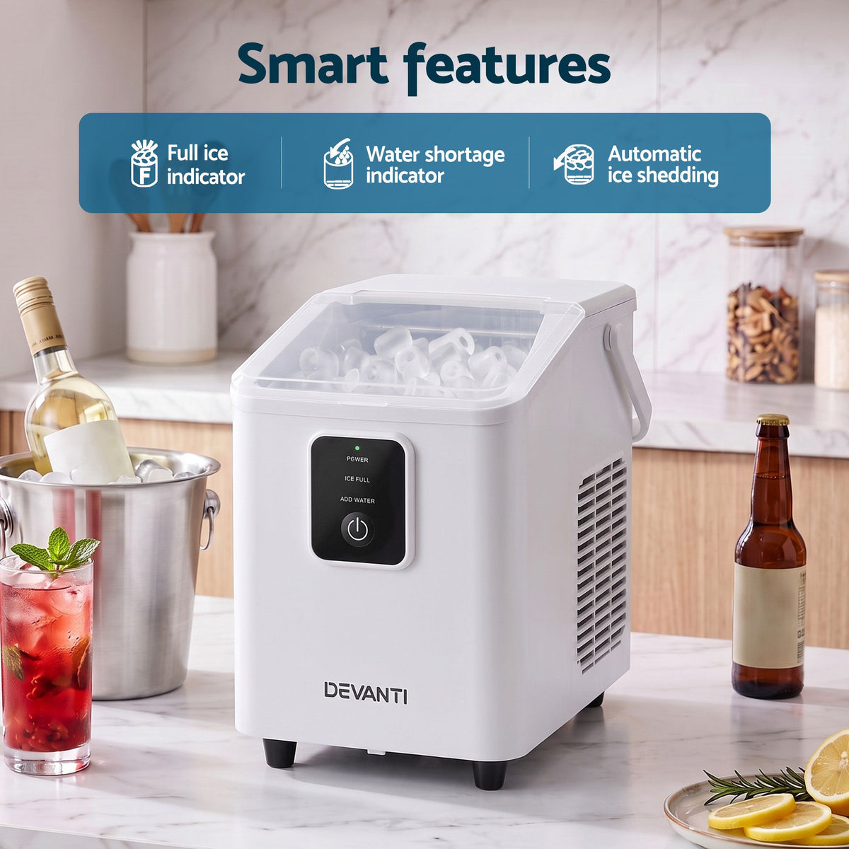 Devanti 12kg Portable Bullet Ice Maker - White - view 6