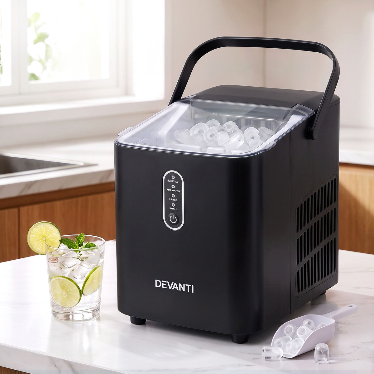 Devanti 12kg Portable Ice Maker, 2 Ice Sizes - Black