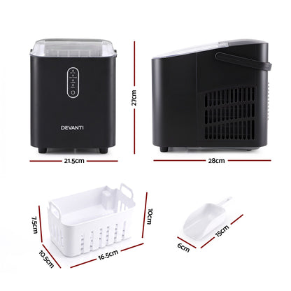 Devanti 12kg Portable Ice Maker, 2 Ice Sizes - Black - view 3