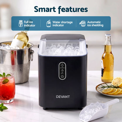 Devanti 12kg Portable Ice Maker, 2 Ice Sizes - Black - view 5