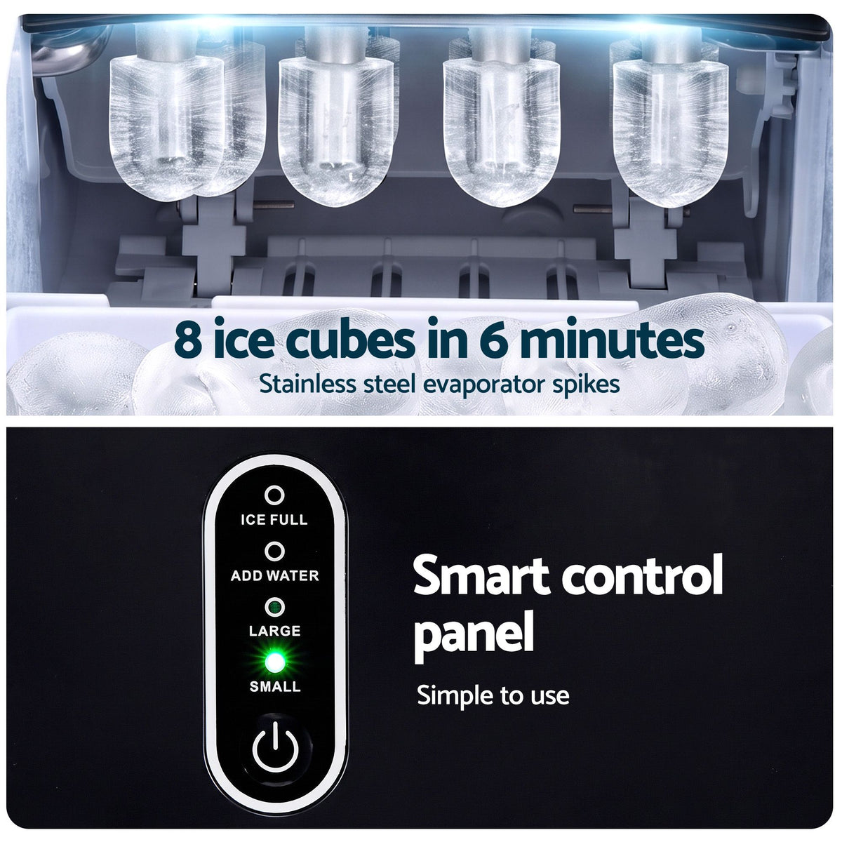 Devanti 12kg Portable Ice Maker, 2 Ice Sizes - Black - view 7