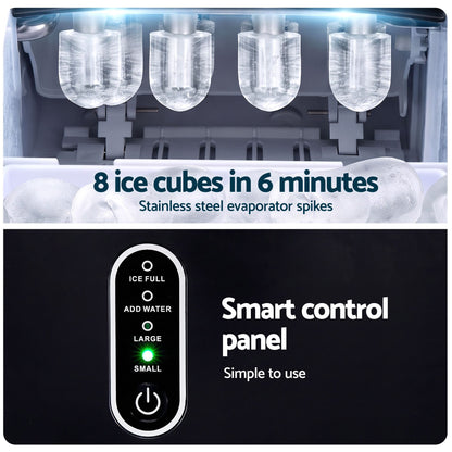 Devanti 12kg Portable Ice Maker, 2 Ice Sizes - Black - view 7