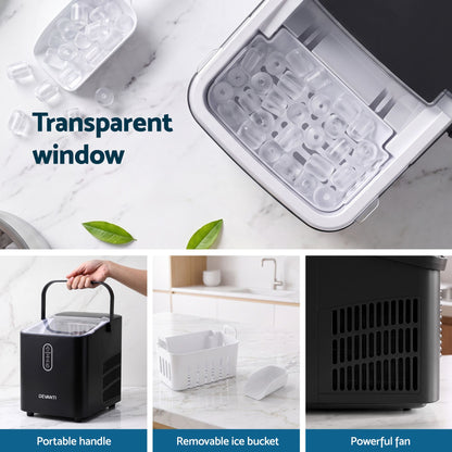 Devanti 12kg Portable Ice Maker, 2 Ice Sizes - Black - view 10