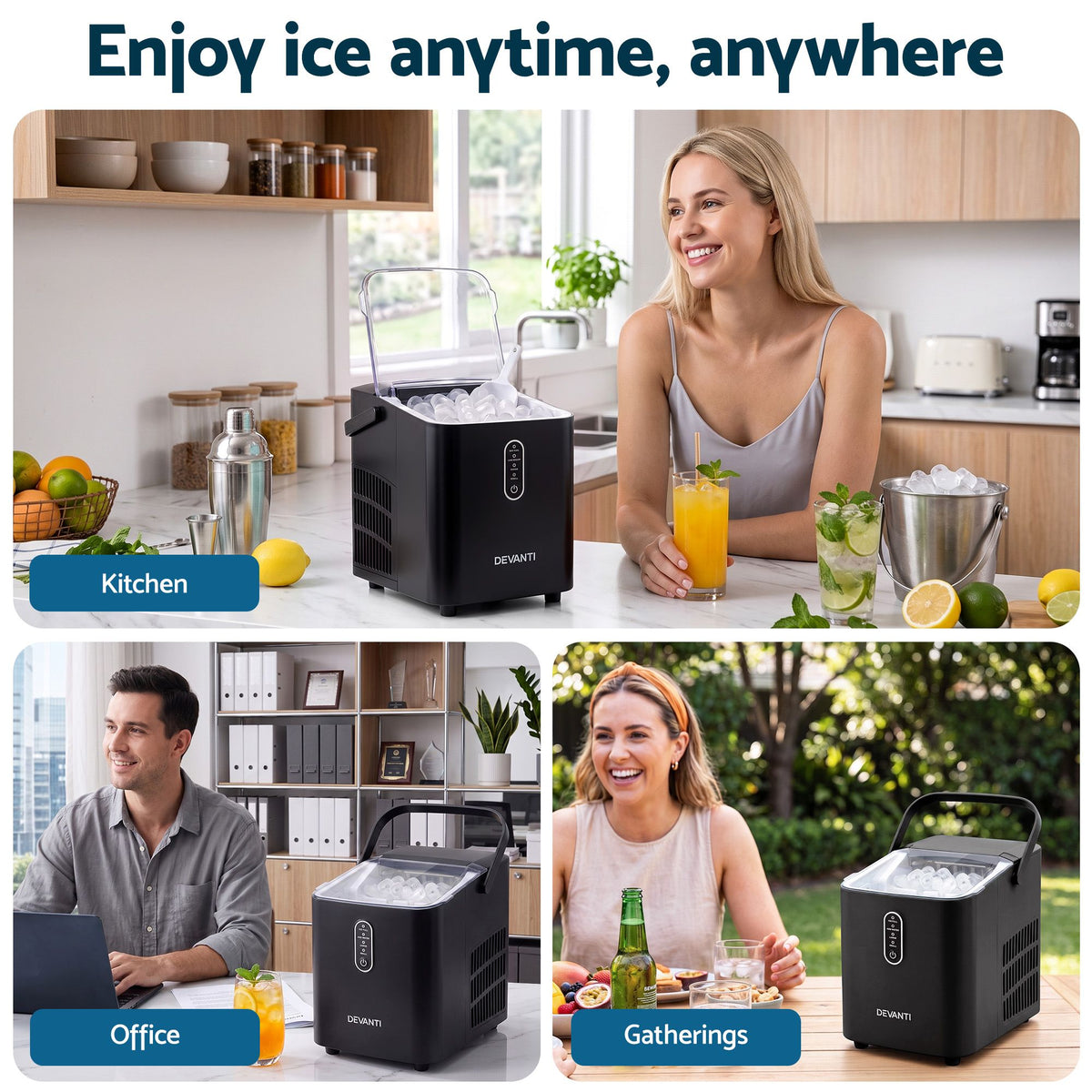 Devanti 12kg Portable Ice Maker, 2 Ice Sizes - Black - view 11