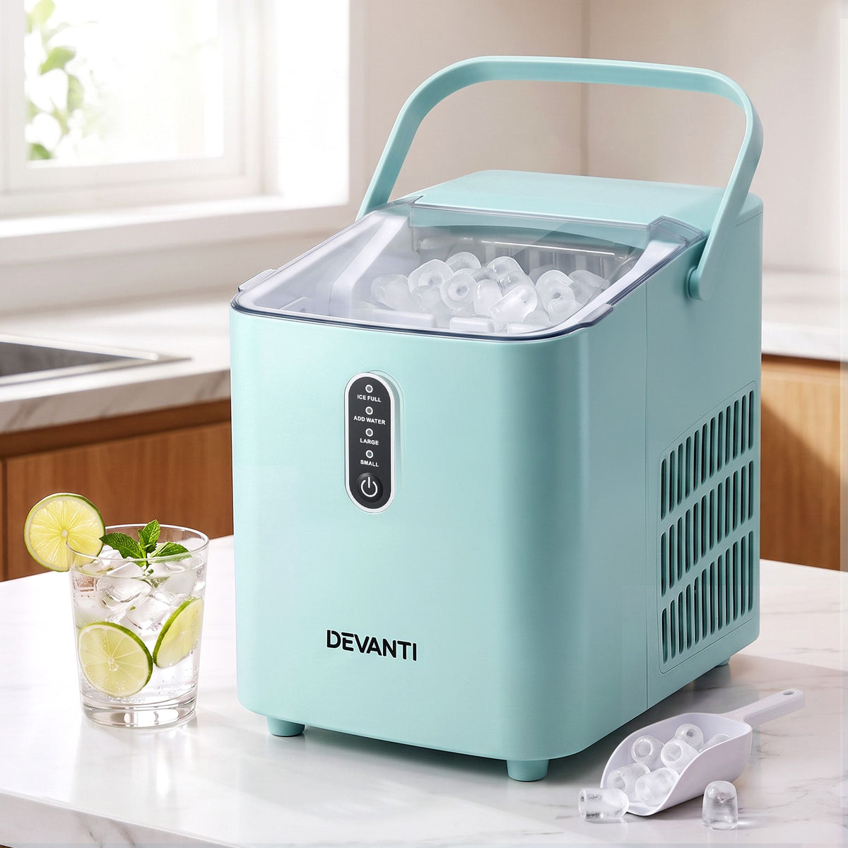 Devanti 12kg Portable Ice Maker, 2 Ice Sizes - Green