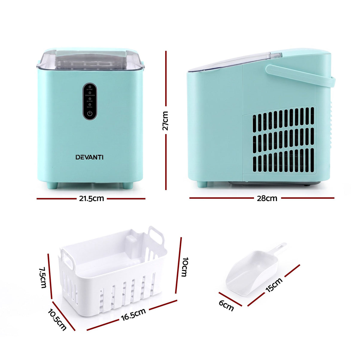 Devanti 12kg Portable Ice Maker, 2 Ice Sizes - Green - view 2