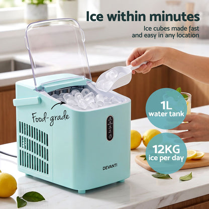 Devanti 12kg Portable Ice Maker, 2 Ice Sizes - Green - view 3