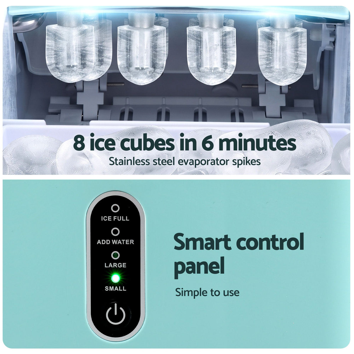 Devanti 12kg Portable Ice Maker, 2 Ice Sizes - Green - view 6