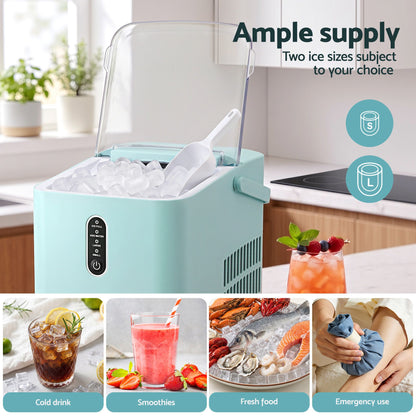 Devanti 12kg Portable Ice Maker, 2 Ice Sizes - Green - view 7