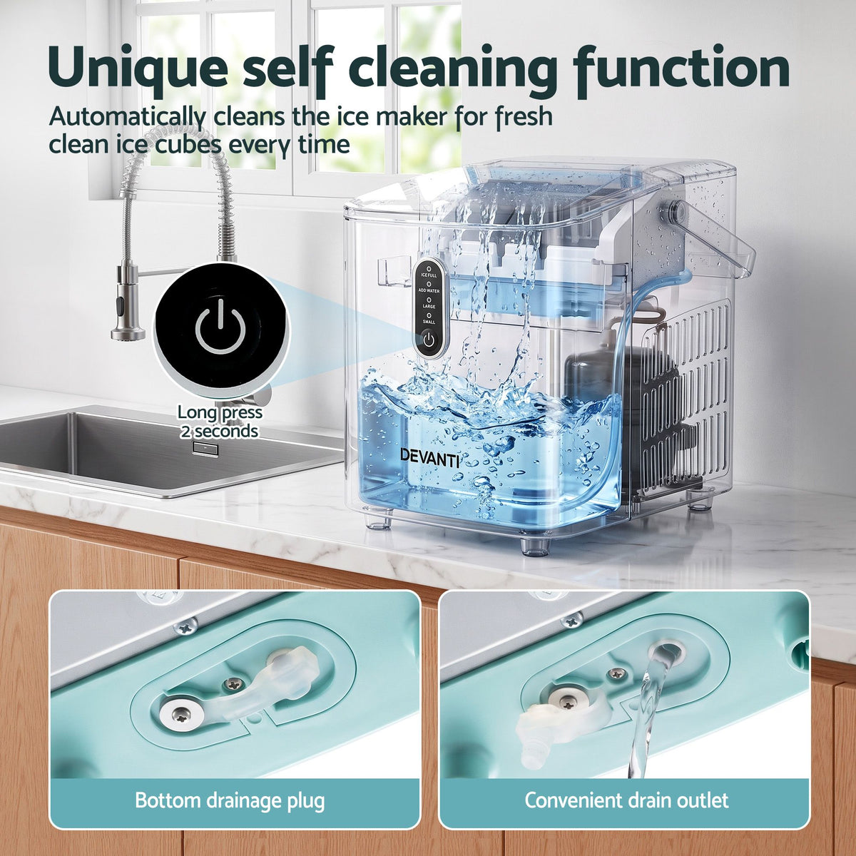 Devanti 12kg Portable Ice Maker, 2 Ice Sizes - Green - view 8
