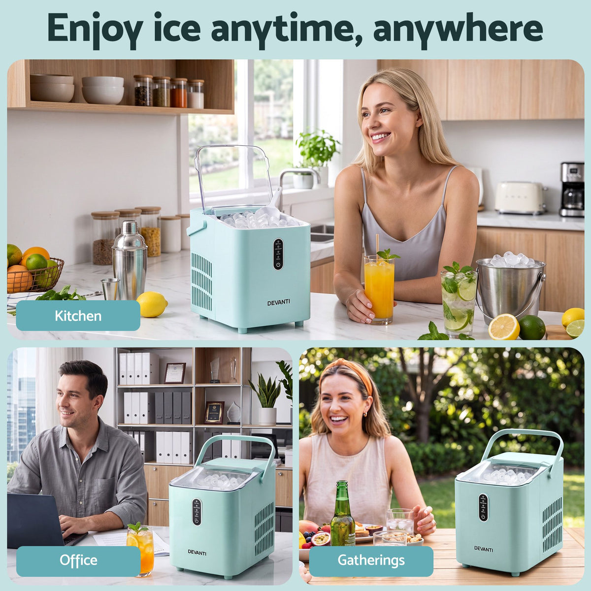 Devanti 12kg Portable Ice Maker, 2 Ice Sizes - Green - view 10