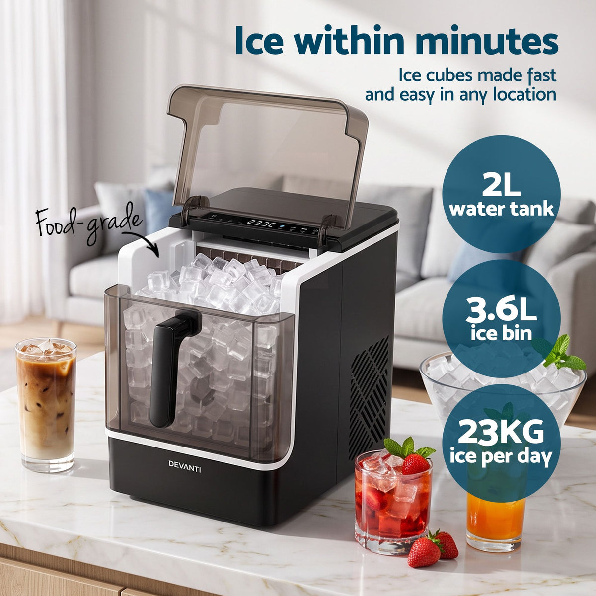 Devanti 23kg Square Cube Ice Maker - 3.6L Basket - view 5