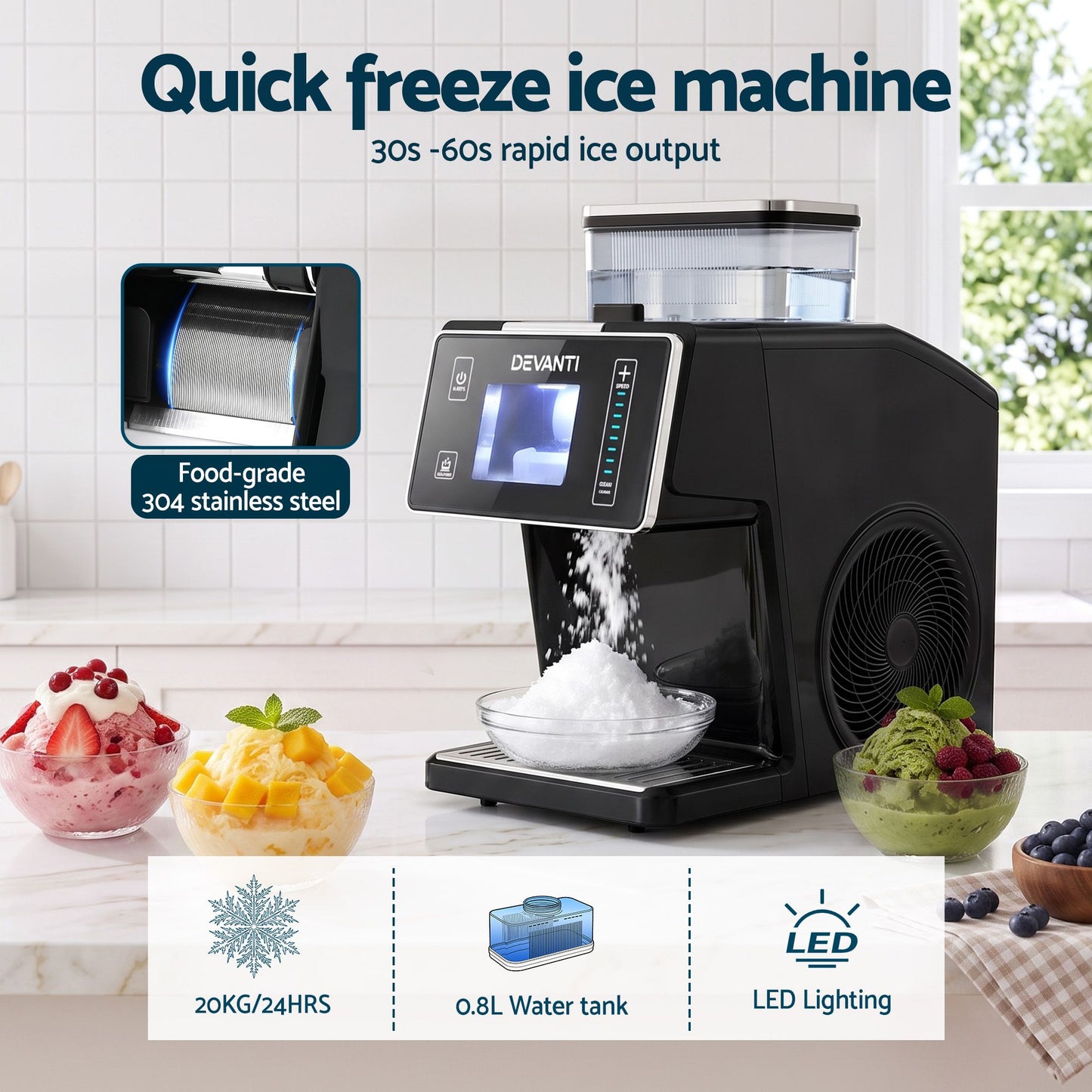 Devanti Snowflake Ice Maker 20kg Bingsu Black