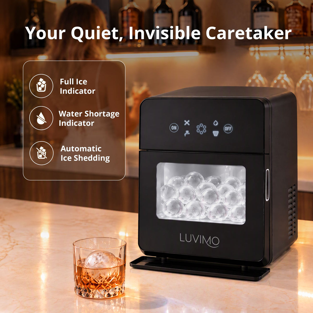 Luvimo sphere ice maker with touch screen control panel