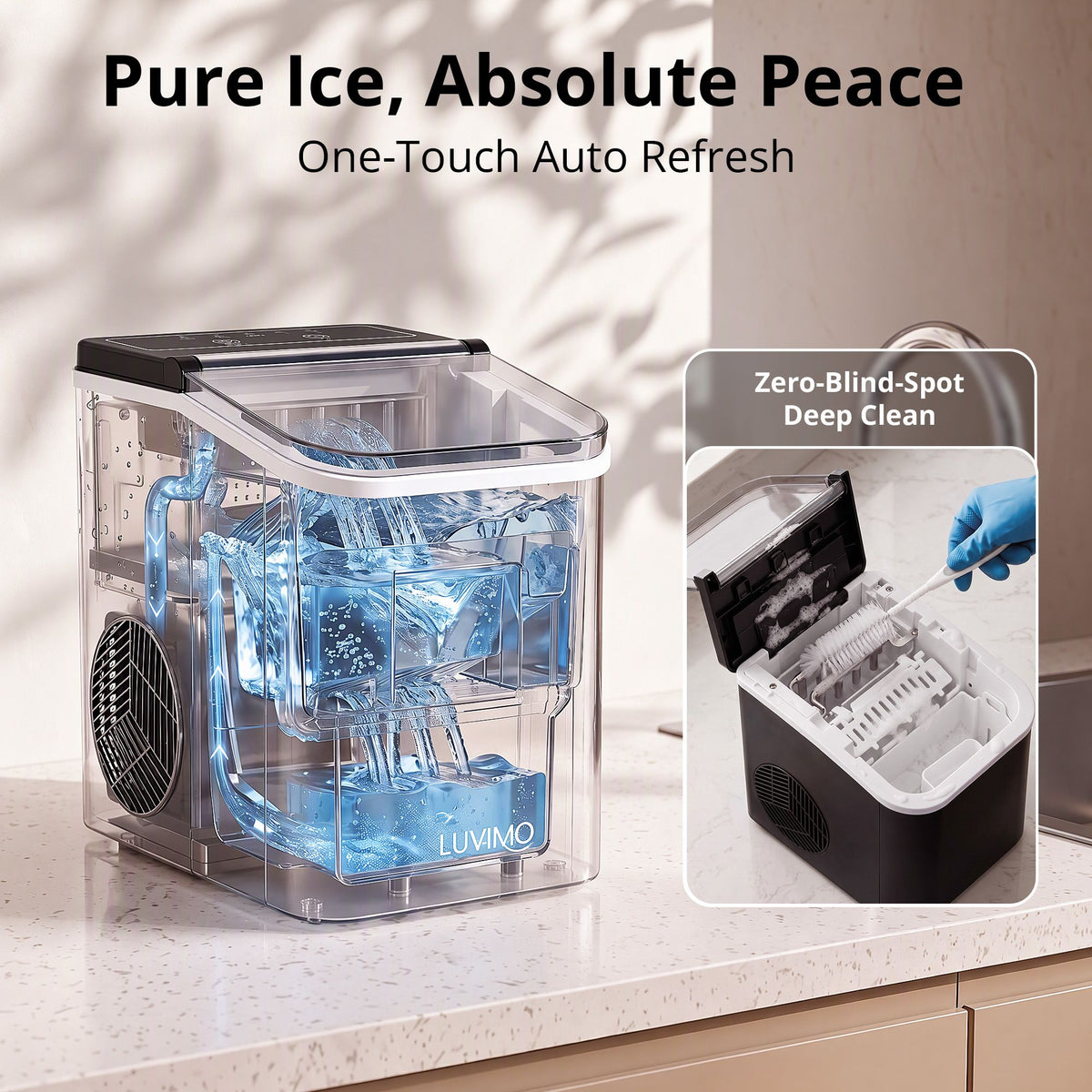 Luvimo bullet ice maker with a bottom drain for easy maintenance