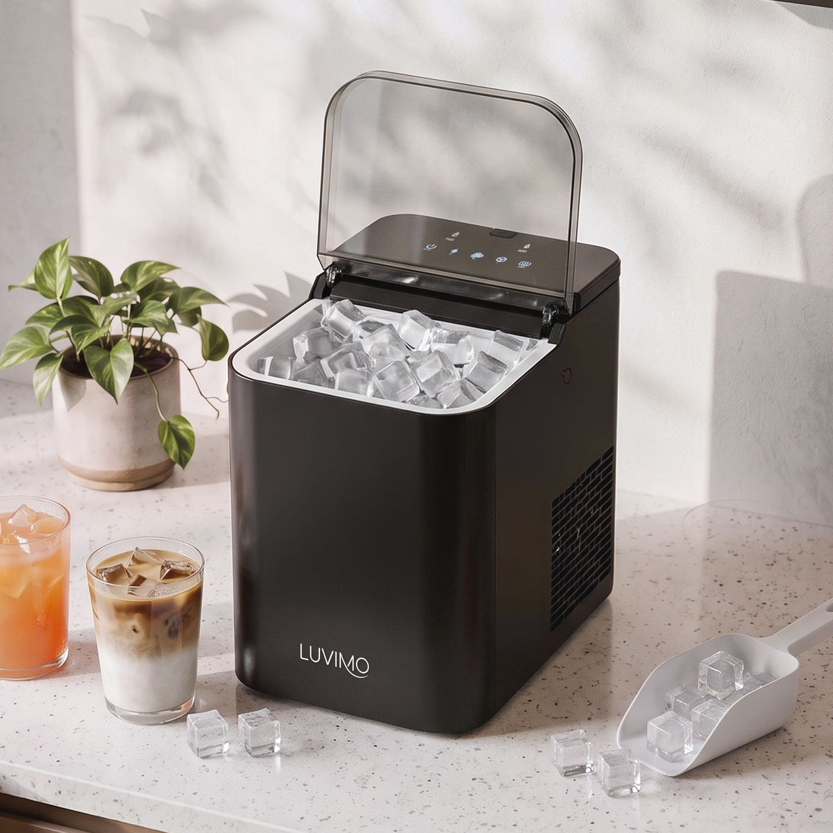 Luvimo 15kg ice maker in black, countertop square cube ice machine