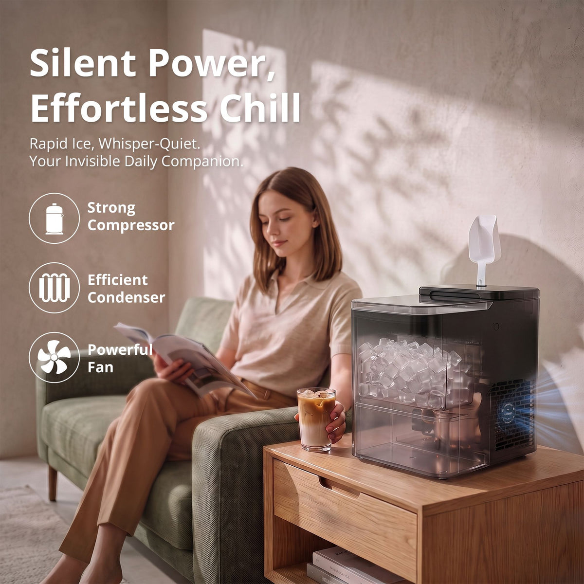 Luvimo 15kg ice maker, 16 square cubes per 9.5 to 15 minute cycle