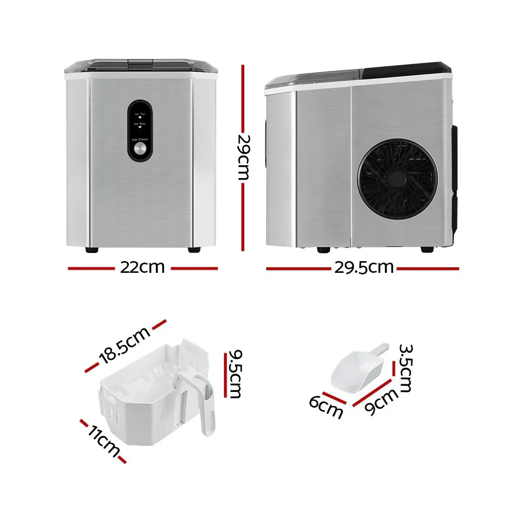 Devanti Portable Ice Maker Machine Ice Cube 12kg Bar Countertop Stainless Steel - Flea Market