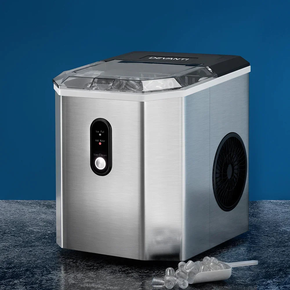 Devanti Portable Ice Maker Machine Ice Cube 12kg Bar Countertop Stainless Steel - Flea Market