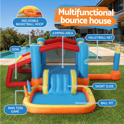Keezi 8-in-1 Kids Inflatable Play Centre Bounce House Slide Ball Pit Basketball Football Volleyball