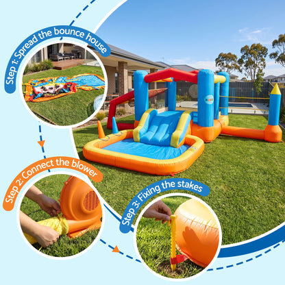 Keezi 8-in-1 Kids Inflatable Play Centre Bounce House Slide Ball Pit Basketball Football Volleyball