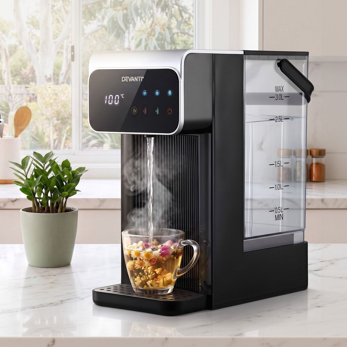 Devanti 3L instant hot water dispenser in black and silver