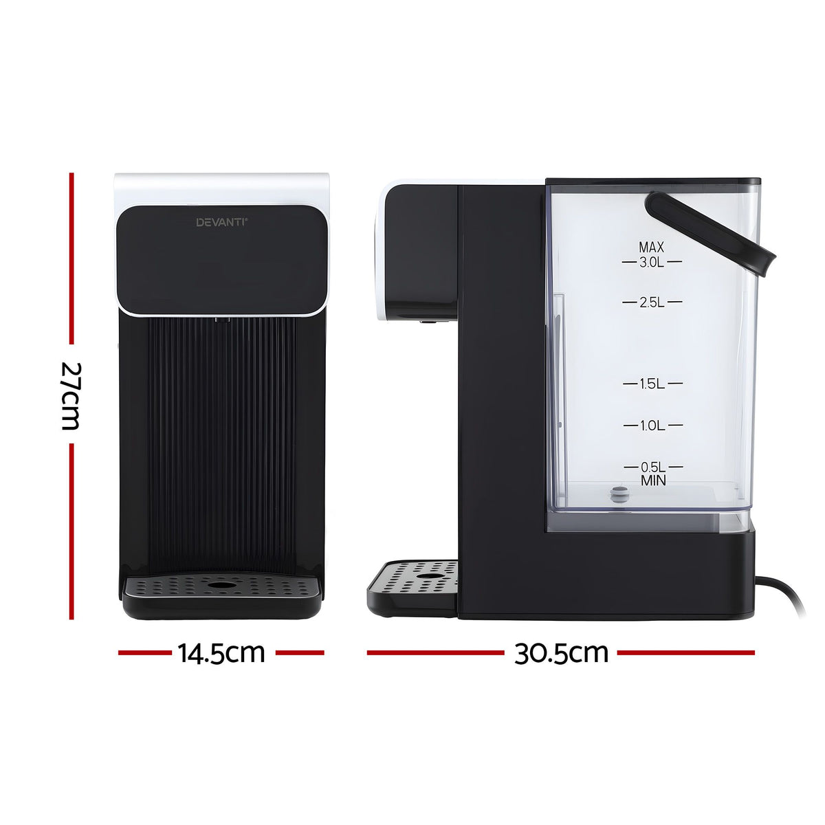 Devanti instant hot water dispenser with LED display and sensor touch panel
