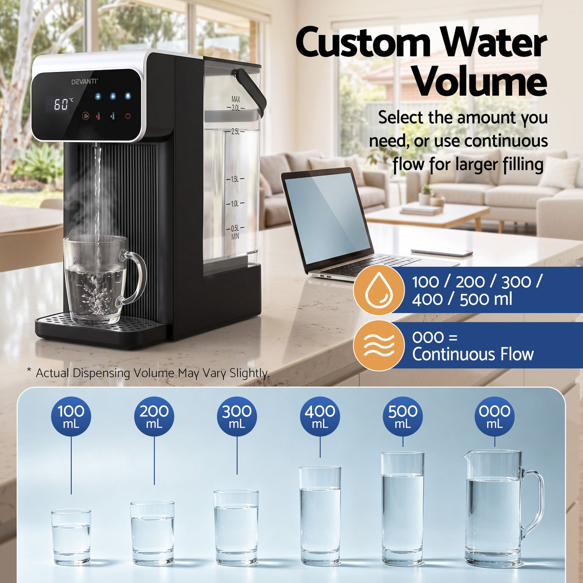 Devanti 2400W instant hot water dispenser, about 3 second dispensing