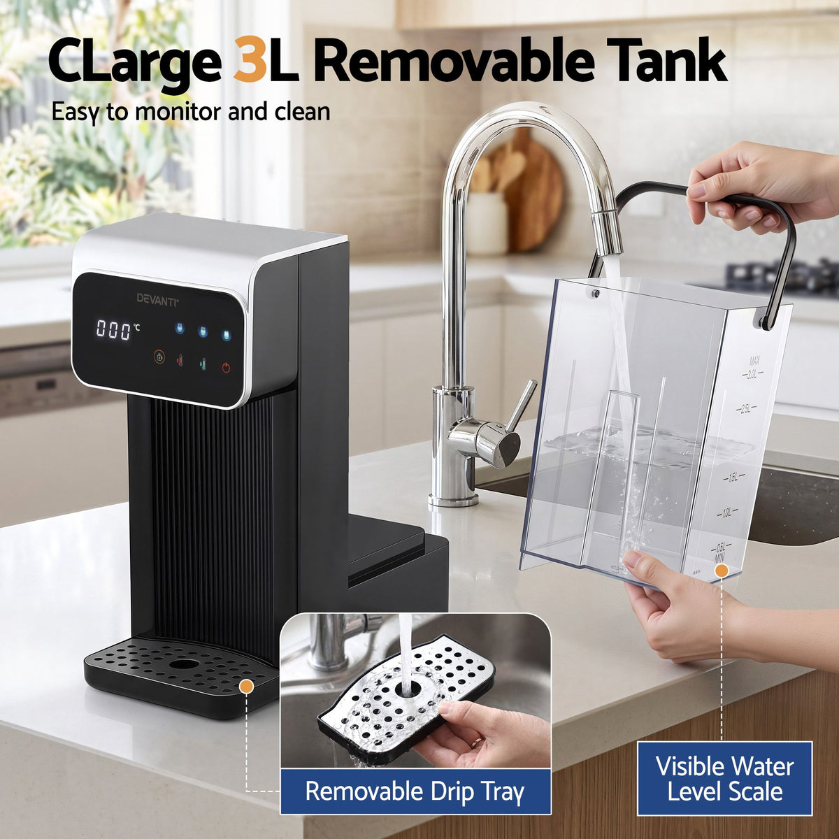 Devanti hot water dispenser removable drip tray