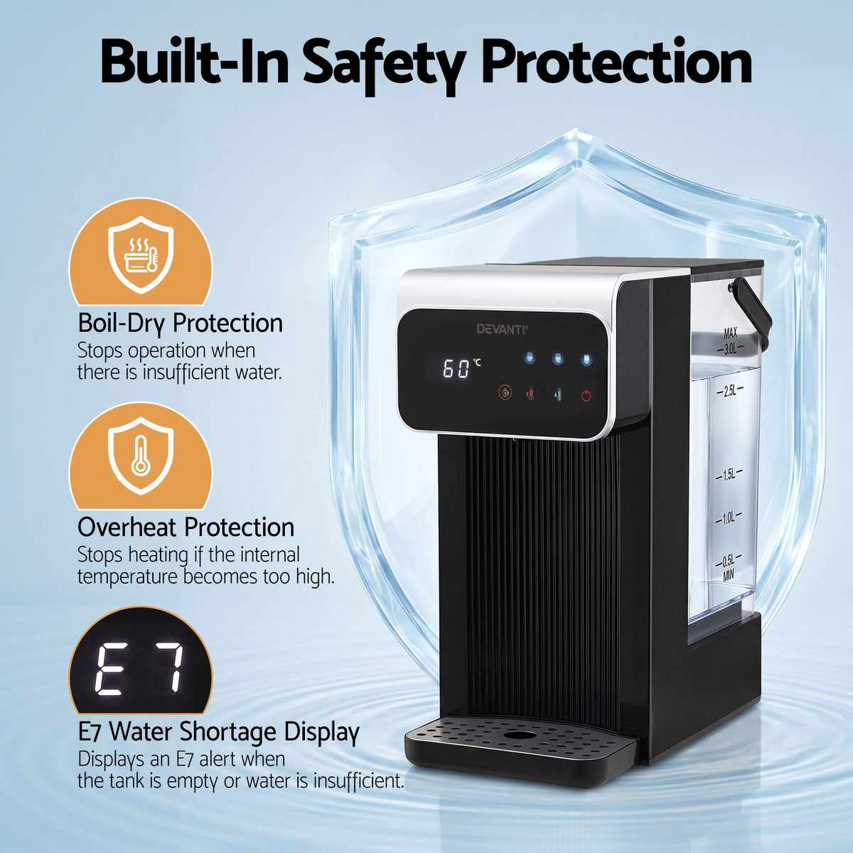 Devanti 3L instant hot water dispenser with continuous flow mode