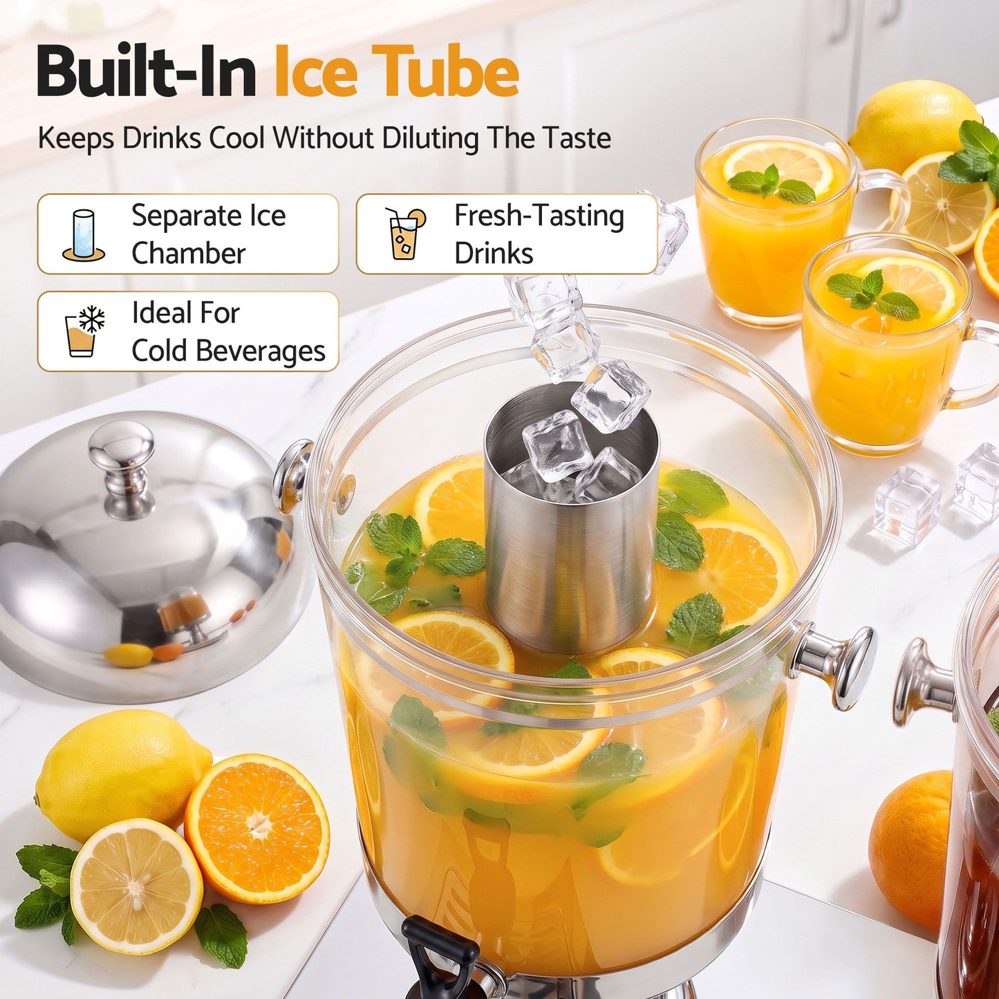 5-Star Chef 16L Dual Tank Beverage Dispenser with Ice Tubes