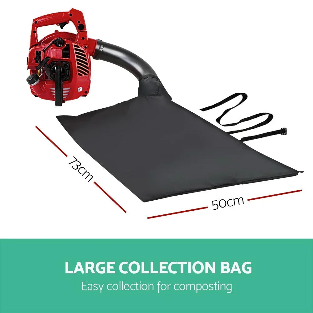 Red garden leaf blower vacuum with large 73cm x 50cm black collection bag