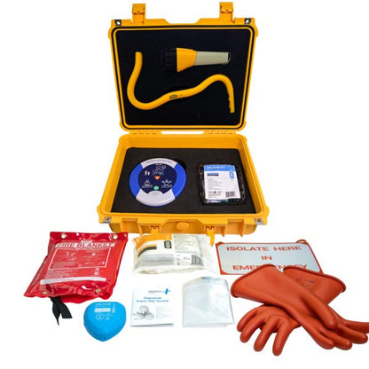 Insulated gloves rated to 1000V size 11 and AERORESCUE 15kV low voltage rescue hook